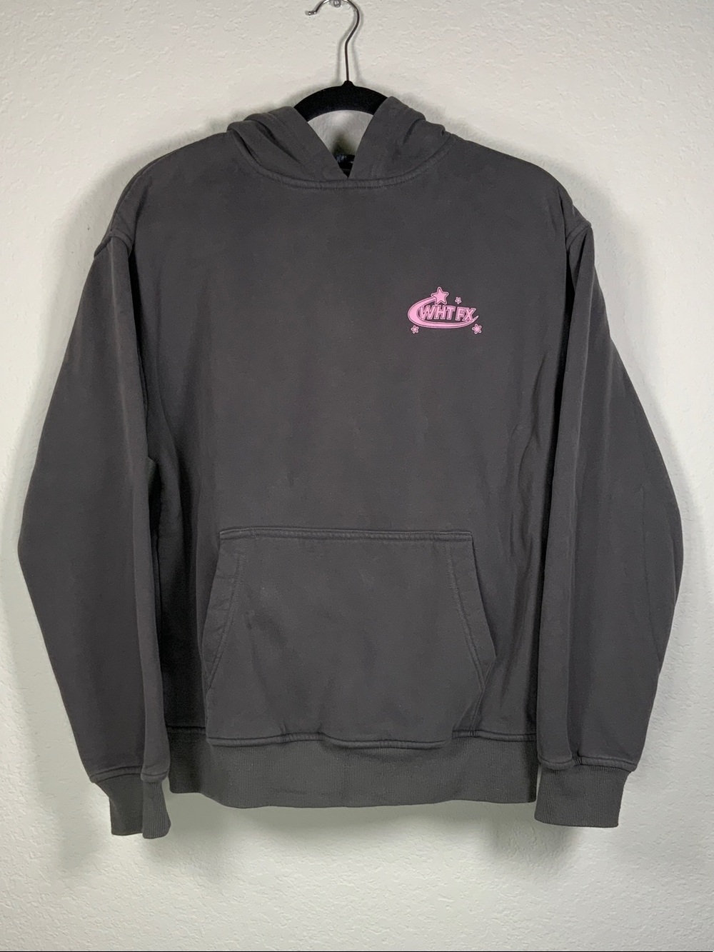 White Fox Charcoal Hoodie with Pink Logo